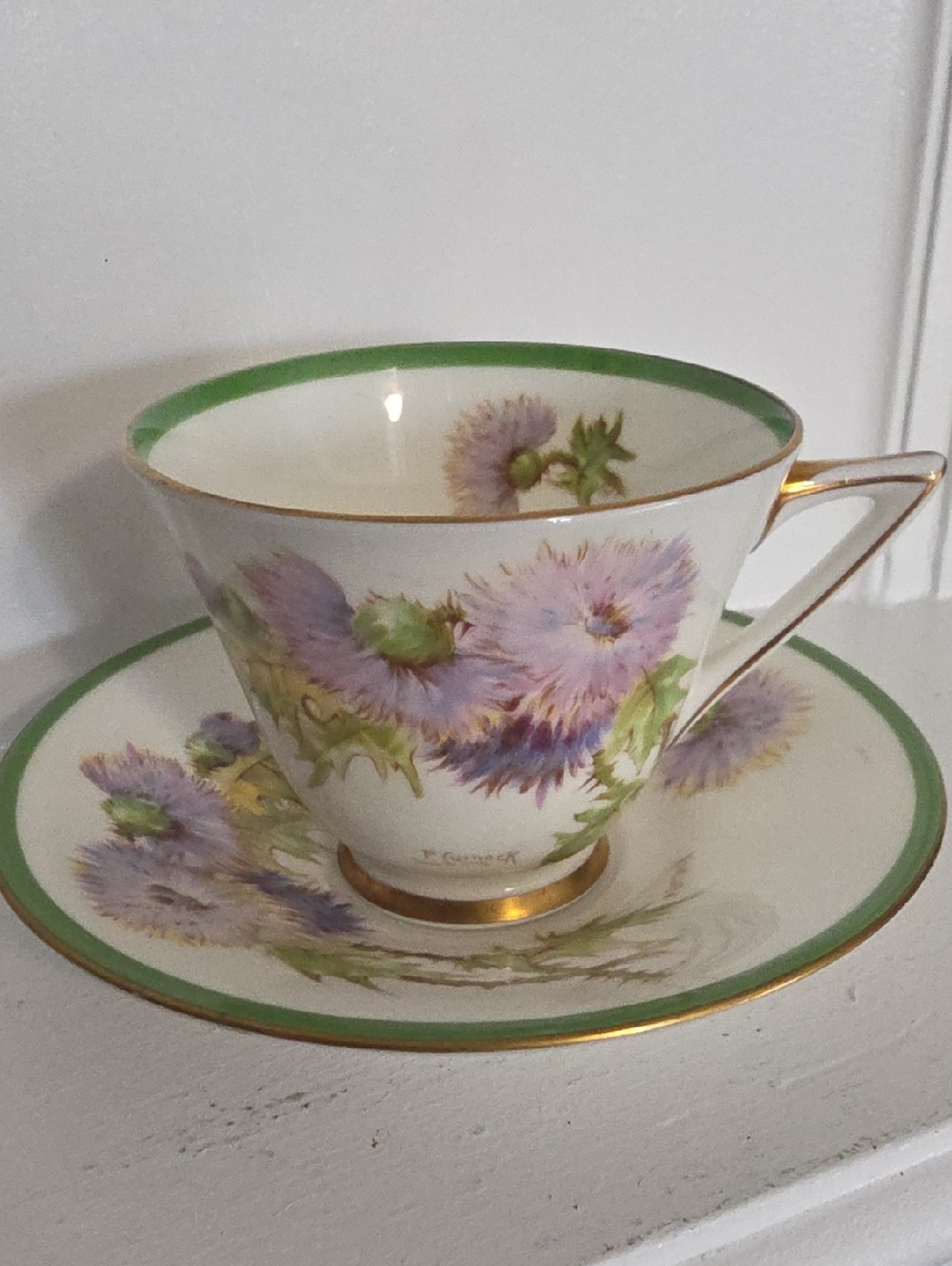vintage Royal Doulton bone china teacup saucer set featuring the "Glamis Thistle - Picture 6 of 7